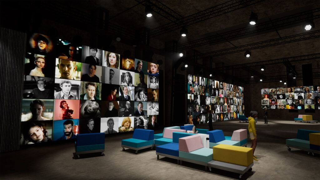 3D-Visualisierung der Ausstellungshalle der Deutschen Kinemathek Berlin für die Ausstellung "Screentime"